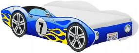 Pat tip masinuta pentru copii NOVOKIDS™ CORVETTE, 160x80 CM, Set cu Saltea din Spuma MATSEN® 10 CM Inclusa, Somiera Sistem FLEX, Cu Protectii