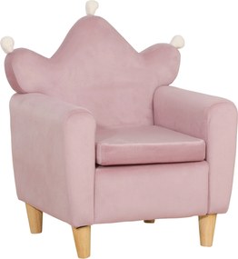HOMCOM Fotoliu pentru Copii din Material Textil cu Efect de Catifea Roz, cu Spătar în Formă de Coroană, 50.2x41.9x57.8 cm | Aosom Romania