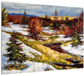 Tablou pe sticlă - Sosirea primăverii (70x50 cm)