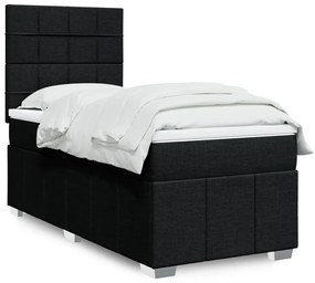 vidaXL Pat box spring cu saltea, negru, 100x200 cm, textil