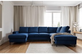 Colțar albastru închis extensibil cu tapițerie din catifea reiată (cu colț pe partea dreaptă) Lofty Lilly – Miuform