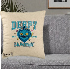Perna Personalizata K-pop HUNTRX Derpy Pisica Albastra, 40x40 cm, Bej, Husa Detasabila, Perna Inclusa, BEKZ®