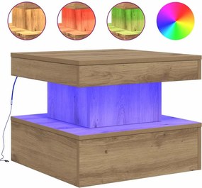vidaXL Măsuță de cafea cu lumini LED, stejar artizanal, 50x50x40 cm