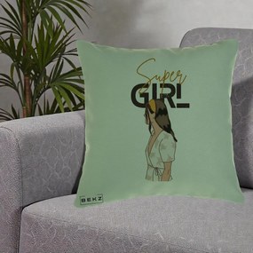 Perna Decorativa Super Girl Aesthetic, 40x40 cm, Verde, Husa Detasabila, Perna Inclusa, BEKZ®