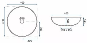 Lavoar pe blat Rea Arte rotund finisaj alb - gri lucios 40 cm