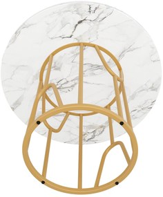 Masă rotundă pentru 4 persoane, Alb+Auriu | Aosom Romania