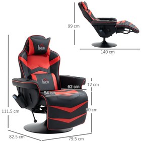 HOMCOM Scaun de Gaming cu Masaj, Suport pentru Picioare și Pernă, din Piele Sintetică, 79,5x82,5x111,5 cm, Negru și Roșu | Aosom Romania