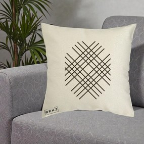 Perna Decorativa Geometric Grid, 40x40 cm, Ecru, Husa Detasabila, Perna Inclusa, BEKZ®
