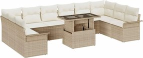 vidaXL Set de canapele pentru grădină cu pernă 11 pcs Bej Poli Rattan