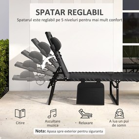 Outsunny Portable Sun Lounger, Folding Chaise Recliner, 5-Position Adjustable Cot, Black | Aosom Romania