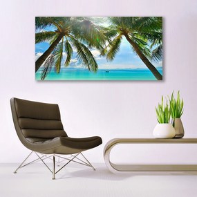 Tablou pe sticla Palm Sea peisaj copac Maro Verde Albastru