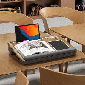 HOMCOM Suport Laptop de 15,6", cu Spațiu pentru Mouse și Încheieturi, Suport PC Portabil, 55,5x37x9 cm, Lemn Natural | Aosom Romania