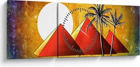 Tablou cu piramidele egiptene pictate (cu ceas) (90x30 cm)