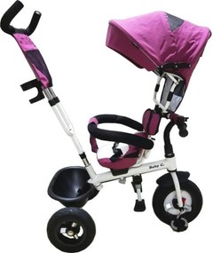 Tricicleta cu copertina Baby Care™ My first Trike , pedale si maner pentru parinti, scaun reversibil cu invartire 360 grade, cadru metalic, Fucsia