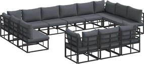 vidaXL Set de canapele pentru grădină cu pernă 13 pcs Negru Aluminiu