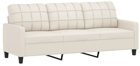 Canapea cu 3 locuri si taburet, crem, 180 cm, piele ecologica