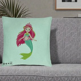 Perna Decorativa Sirena Roz cu Coroana, 40x40 cm, Verde Menta, Husa Detasabila, Perna Inclusa, BEKZ®