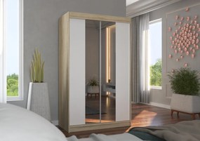 Dulap cu usi glisante si oglinda 120x200 cm, Marvin, ADRK Furniture (Culoare: Ciocolata)