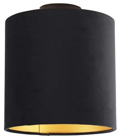 Plafoniera cu abajur din catifea negru și auriu 25 cm - Combi Black
