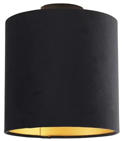 Plafoniera cu abajur din catifea negru și auriu 25 cm - Combi Black