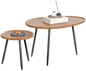 HOMCOM Set de 2 Măsuțe de Cafea Suprapunabile din Lemn și Metal | Aosom Romania
