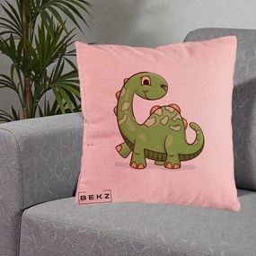 Perna Decorativa Brontosaur Verde Simpatic, 40x40 cm, Roz, Husa Detasabila, Perna Inclusa, BEKZ®
