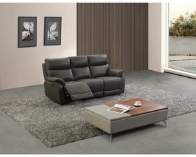 Canapea cu Recliner Electric, Heidal 3L, 195x92x100 cm, Gri Nisipiu - Piele Naturala