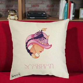 Perna Personalizata Zodiac Scorpion Cowgirl, 40x40 cm, Ecru, Husa Detasabila, Perna Inclusa, BEKZ®