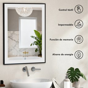 HOMCOM Oglindă de Baie cu Lumină LED 80x60 cm cu 3 Culori de Lumină Funcție Antiabur Funcție Memorie IP44 Orizontal/Vertical | Aosom Romania