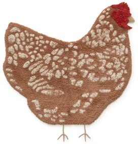 Covor pentru copii maro lavabil, țesut manual din bumbac 110x100 cm Chicken – Lorena Canals