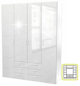 Dulap, 4 uşi, alb extra lucios HG, GWEN 70429