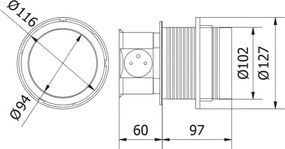 Priză încorporabilă în blat Comfort GTV, 4 prize Schuko, aluminiu, D:100 mm Aluminiu, Aluminiu, D:100 mm