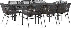 vidaXL Set de sufragerie de grădină 9 piese neagră sticlă polirattan