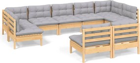 vidaXL Set mobilier de grădină cu perne gri, 9 piese, lemn masiv pin