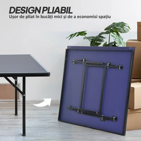 HOMCOM Masa de Ping Pong Pliabila pentru Interior si Exterior in Lemn MDF si Otel, Albastru Inchis 152.5x274x76cm | Aosom Romania