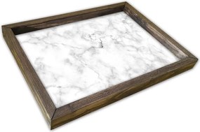 Tava AT-004, alb cu efect de marmura/nuc, lemn de pin, 40x30 cm