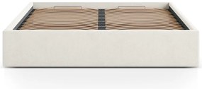 Pat matrimonial crem tapițat cu spațiu de depozitare/fără tăblie cu somieră 200x200 cm Susan – Micadoni