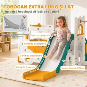 AIYAPLAY Set Tobogan Copii 7 în 1 cu Leagăn, Tematică Auto, Scară, Tunel, Depozitare și Trepte Anti-alunecare, Alb | Aosom Romania