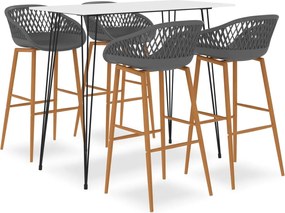 vidaXL Set mobilier de bar, 5 piese, alb și gri