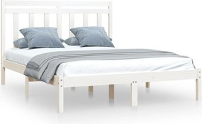 vidaXL Cadru de pat dublu, alb, 135x190 cm, lemn masiv