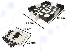 Puzzle din spumă - covor educativ 114x114cm Negru Alb