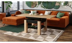 Masă extensibilă CALEB, blat ridicabil, stejar craft/negru