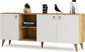 Comoda KSL0303, alb/stejar, PAL, 180x45x79 cm