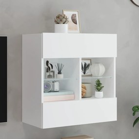 vidaXL Comodă TV de perete cu lumini LED, alb, 58,5x30x60,5 cm