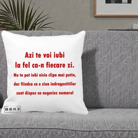 Cadou pentru Iubita - Perna Personalizata Azi Te Voi Iubi, 40x40 cm, Alba Mata, Husa Detasabila, Perna Inclusa, BEKZ®