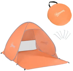 Outsunny Cort de Plajă Pop Up cu Protecție UV 30+, Fereastră și Geantă de Transport, 200x150x119 cm, Portocaliu | Aosom Romania