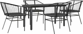 vidaXL Set de sufragerie de grădină 5 piese neagră Sticlă Poly Rattan