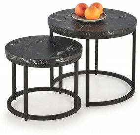 Set 2 mese de cafea Oreo marmura neagra/negru - d43-53xh35-45 cm