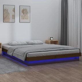 820010 vidaXL Cadru pat cu LED mic dublu 4FT maro miere 120x190 cm lemn masiv
