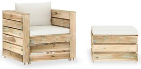 vidaXL Set mobilier de grădină cu perne, 2 piese, lemn verde tratat